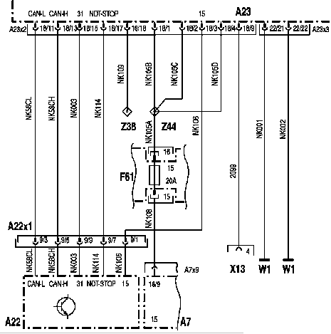 ﻿UNIMOG Fragment of Wiring Diagram of Power Supply Circuitry and CAN bus