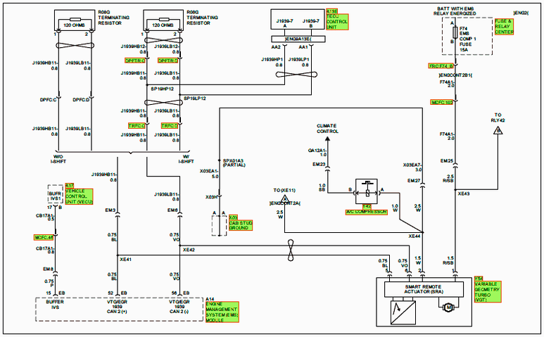 VN A/C Compressor, Variable Geometry Turbo Wiring Diagram