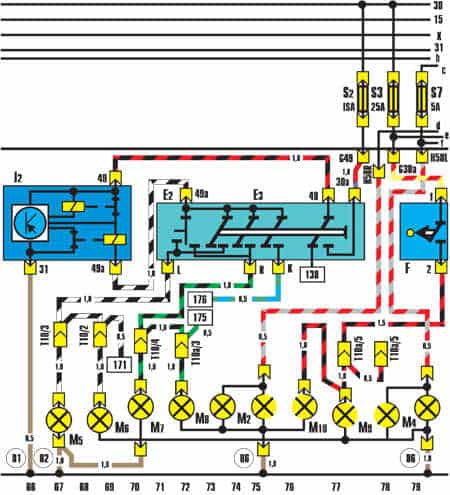 Audi 100 Turn indicators, alarms, brake lights Wiring Diagram