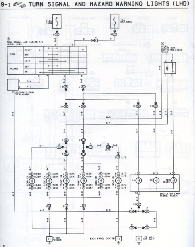 TOYOTA CORONA Turn Light & Hazard Warning Lights Wiring Diagram