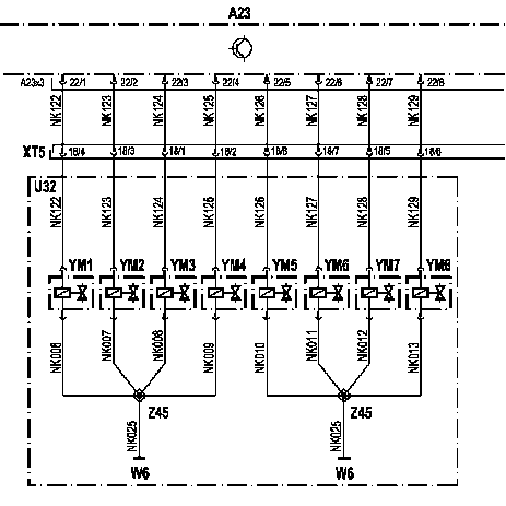 UNIMOG Part of Scheme of the Electrical Circuit of the Solenoid Valves YM1 - YM8