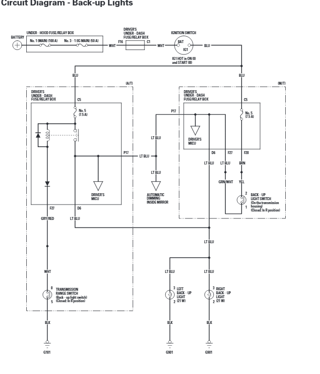 Acura TSX Back-up Lights Wiring Diagram