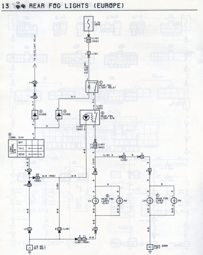 TOYOTA CORONA Rear Fog Lights Wiring Diagram