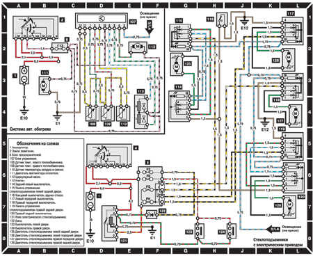 MB W124 Heating System, Power Windows with Electric Drive Wiring Diagram