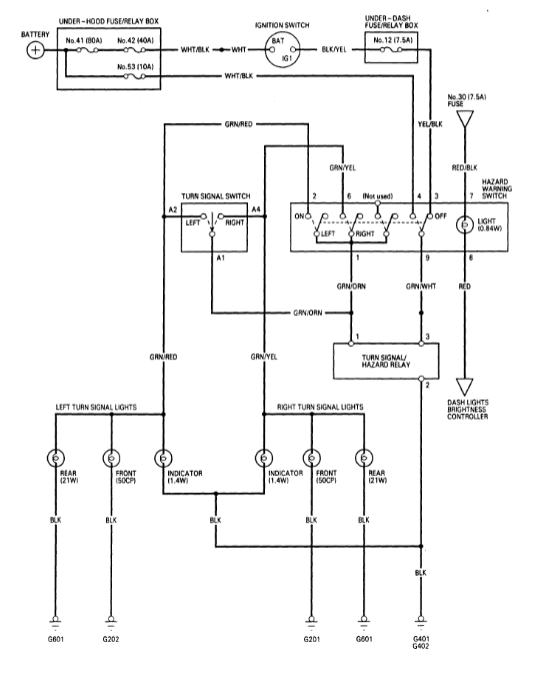 Acura EL Turn Signal & Hazard Flashing Wiring Diagram