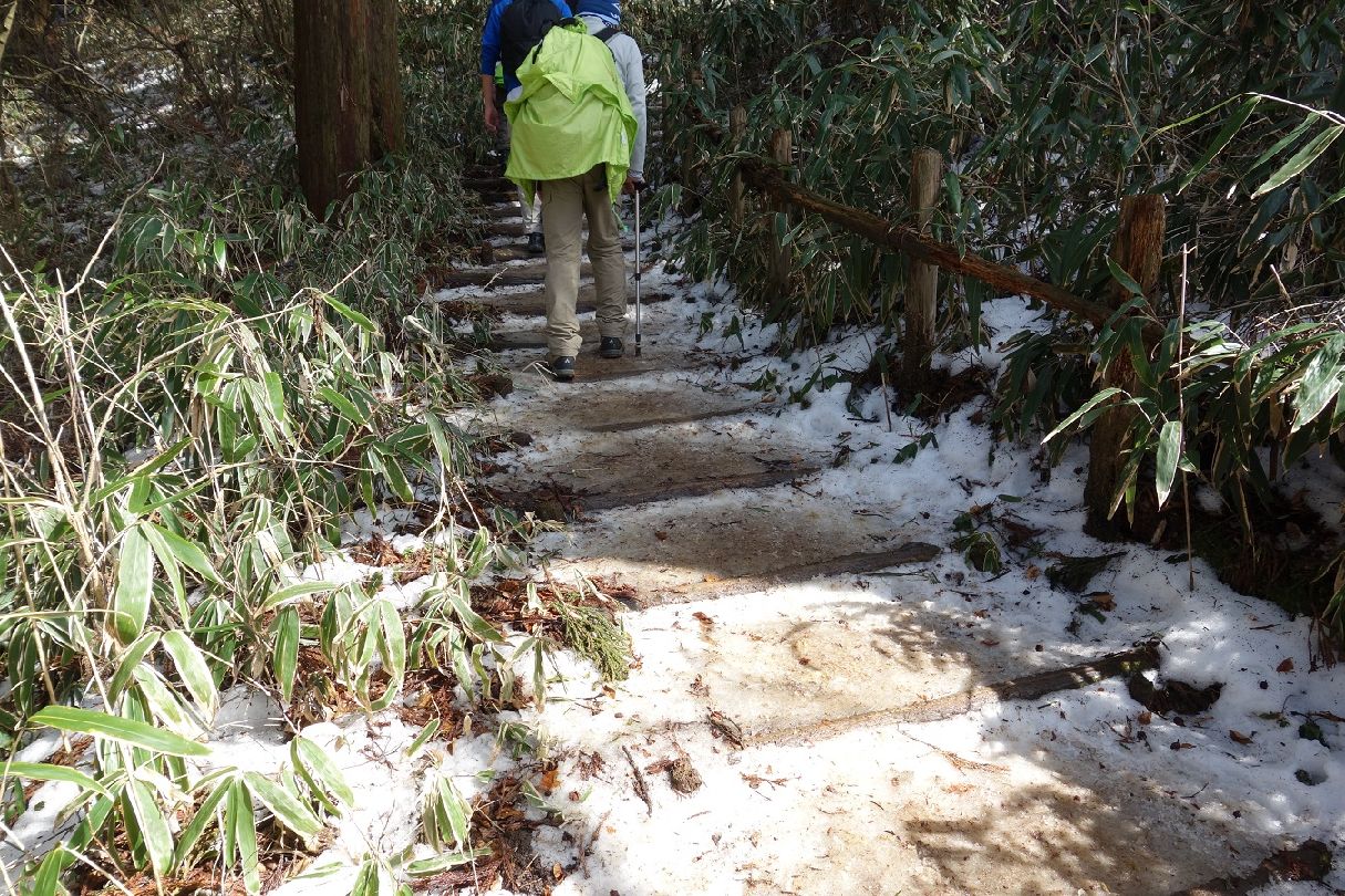 １１．９合目を過ぎて、やっと雪道に、