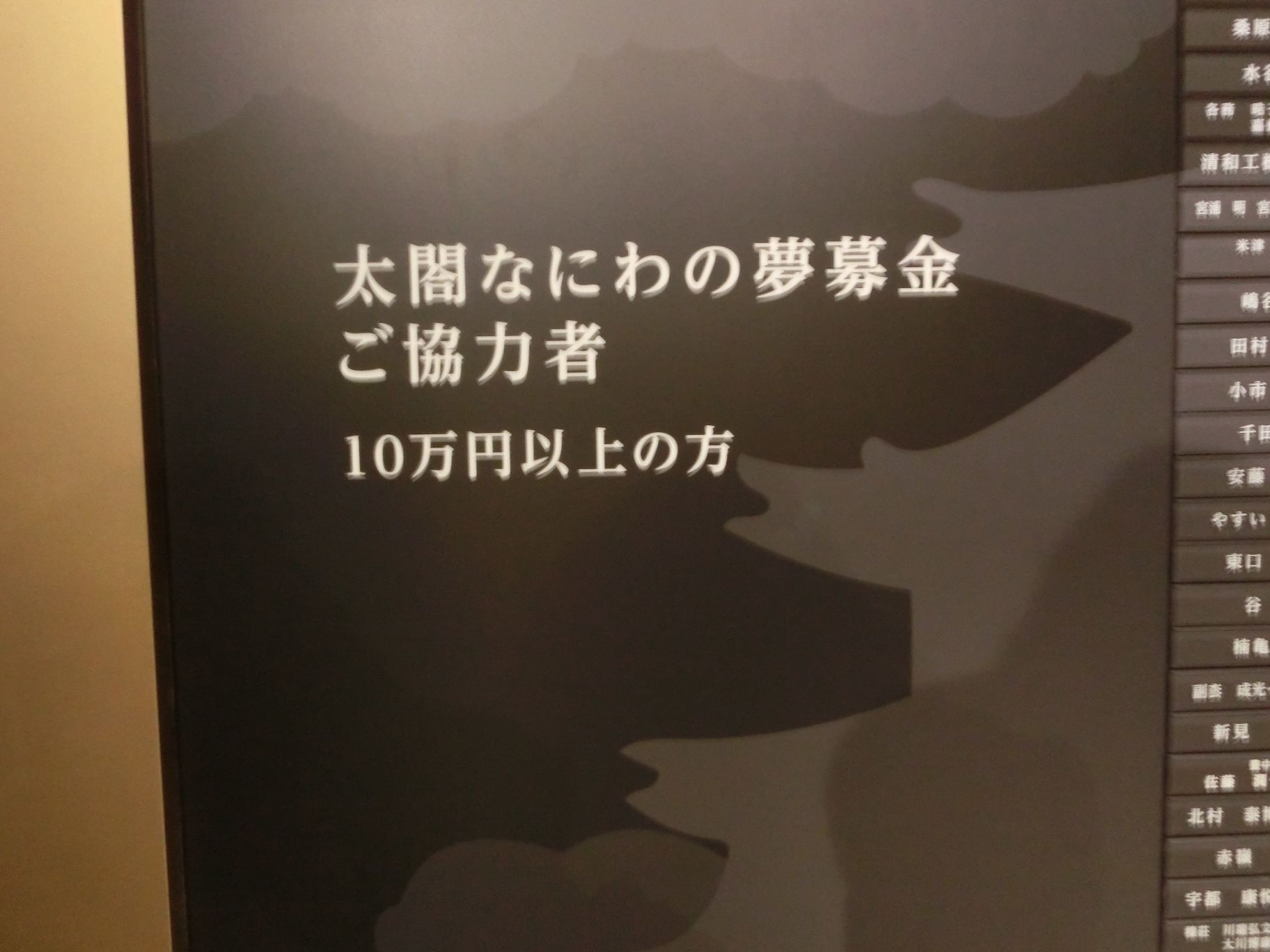 太閤なにわの夢募金協力者のネームプレートでした