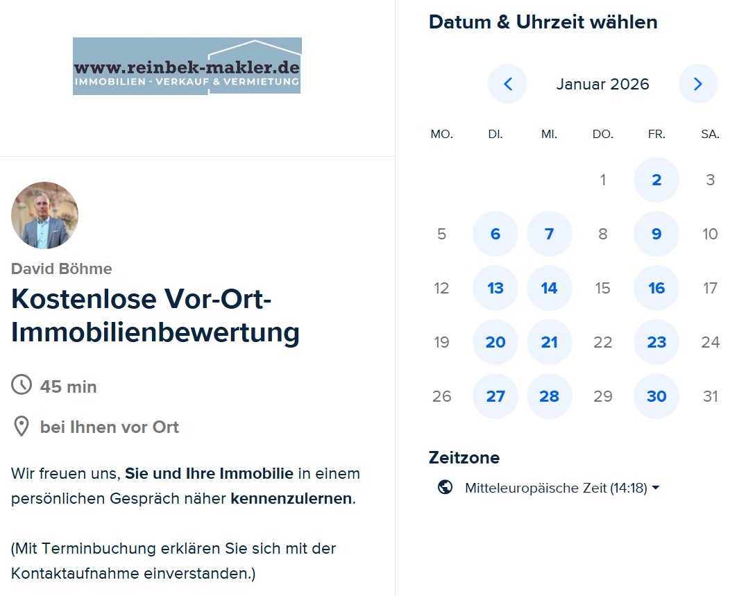Online-Termin buchen bei Ihrem Immobilienmakler in Reinbek.