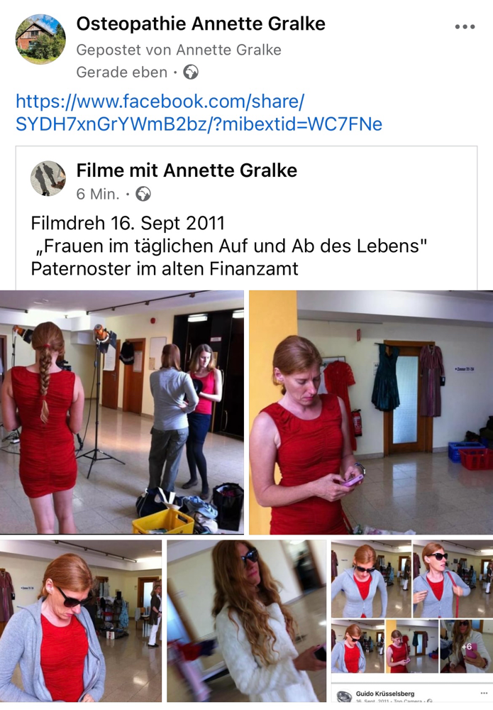 Annette Gralke am Filmset Paternoster 