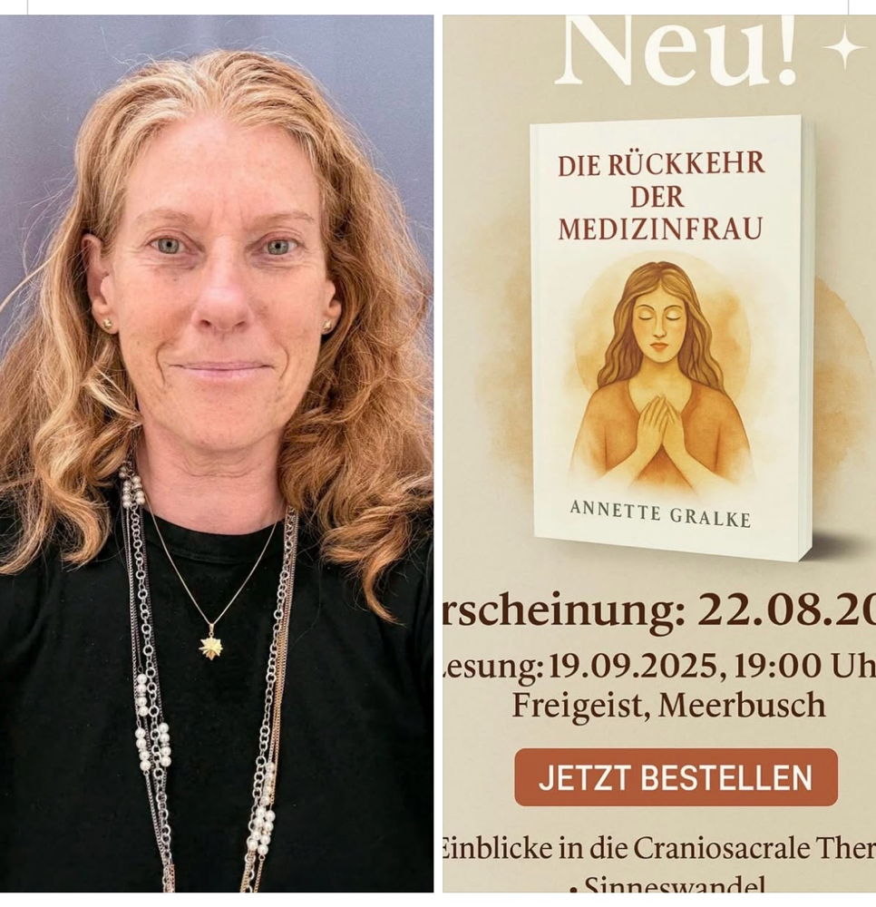 ✨ Neuerscheinung: Die Rückkehr der Medizinfrau  Von Annette Gralke – Beirätin für Medien im CSVD  Ein Buch wie ein stiller Film: Die Rückkehr der Medizinfrau verbindet die feine Welt der Craniosacralen Arbeit, die filmische Poesie von Sinneswandel und die Vision einer heilenden Rückkehr zu innerer Weisheit.  📖 Erscheinung: 22. August 2025 📚 Erste Lesung: 19. September 2025, 19:00 Uhr – Freigeist, Meerbusch  Jetzt vormerken & bestellen:  • Taschenbuch → amzn.eu/d/4Cew6Sh  • Kindle → amzn.eu/d/dXL0Uk9  • Hardcover → amzn.eu/d/57w6hQw  🎬 Filme von & mit Annette Gralke:  • Einblicke in die Craniosacrale Therapie in Deutschland →   https://youtu.be/jfDXlQFwERg?si=1uMrg_W5FvI9lZ8M  Kurzfilm  https://youtu.be/CizaYaE9nn4?si=N4L2Yp7vv-ct3-N5   • Sinneswandel →   https://www.medienprojekt-wuppertal.de/sinneswandel-dokumentarfilm-ueber-hellsichtigkeit 