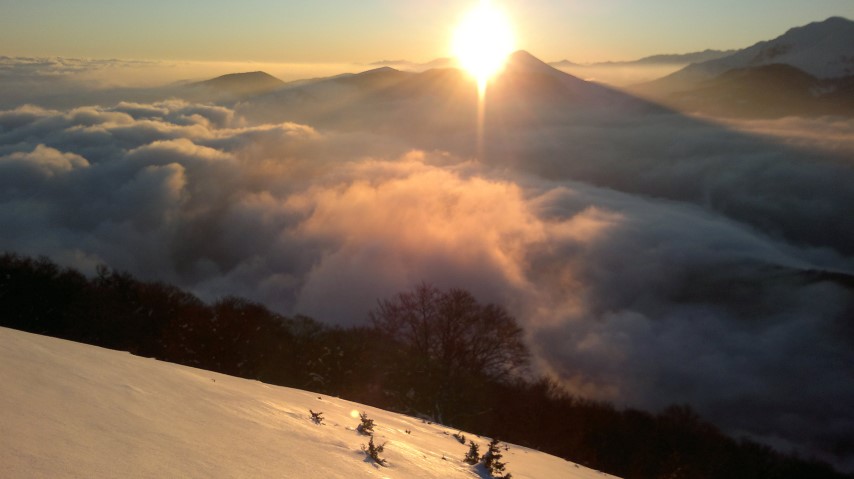 Lever de soleil, pic d'Arraing, février 2018.