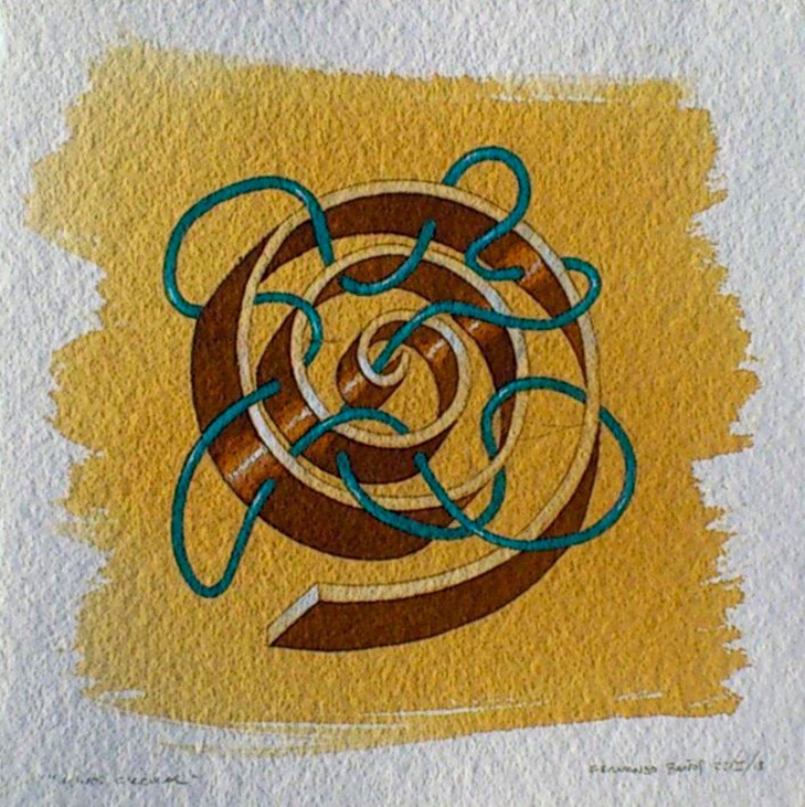 Minos espiral. Acuarela y acrílico s/papel. 22x22. 2013