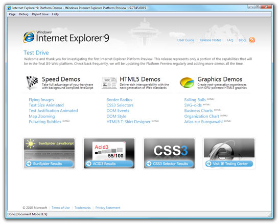Internet Explorer 9 Testpreview