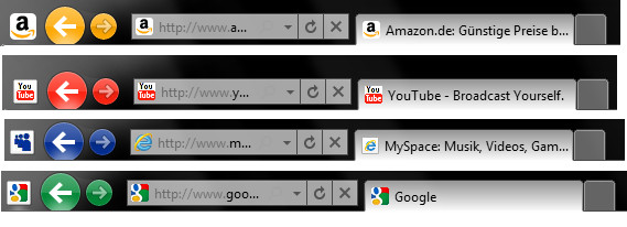 Gespeicherte Websites im Startmenü erhalten ein eigenes Design im Internet Explorer 9.