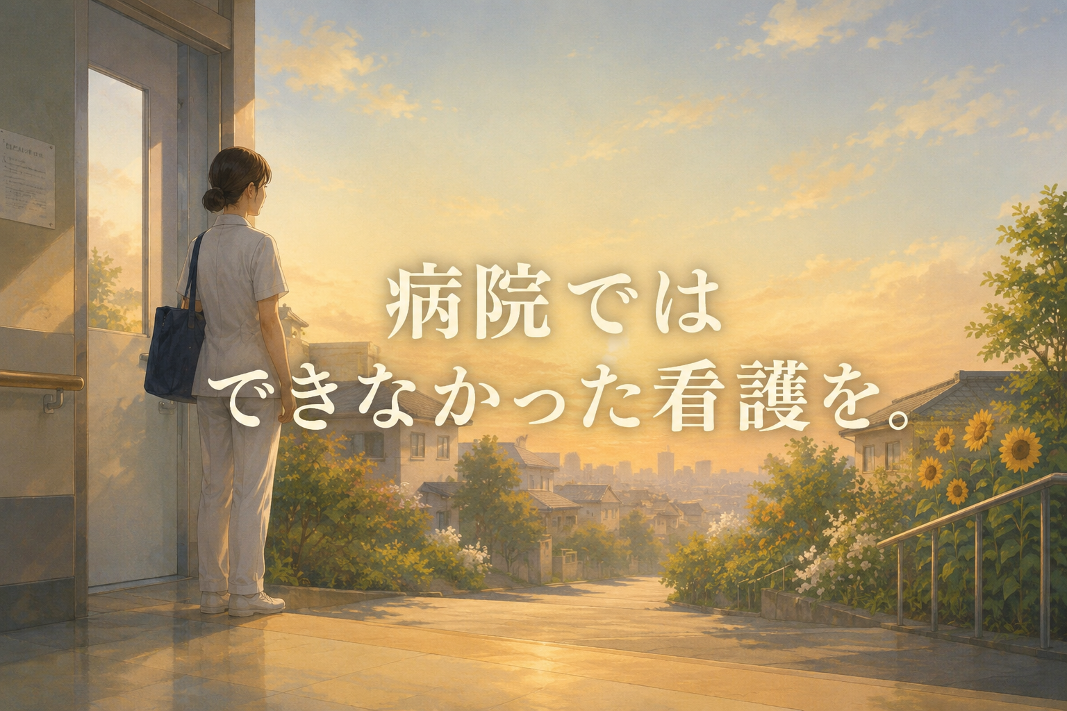 病院から地域へ、新しい看護の一歩を考える常勤訪問看護師のイメージ