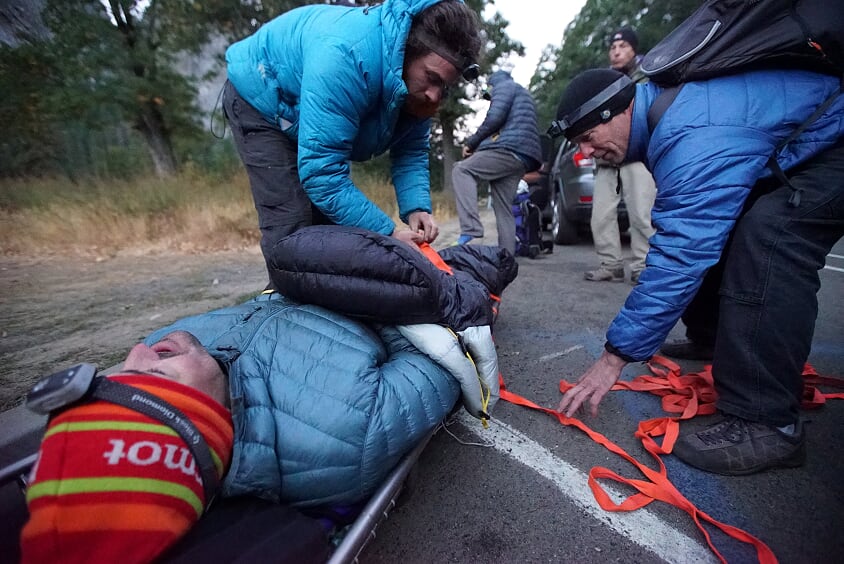 Enock's climb up Astroman was a major group effort, often depending on the kindness of strangers (picture courtesy of Enock Glidden)