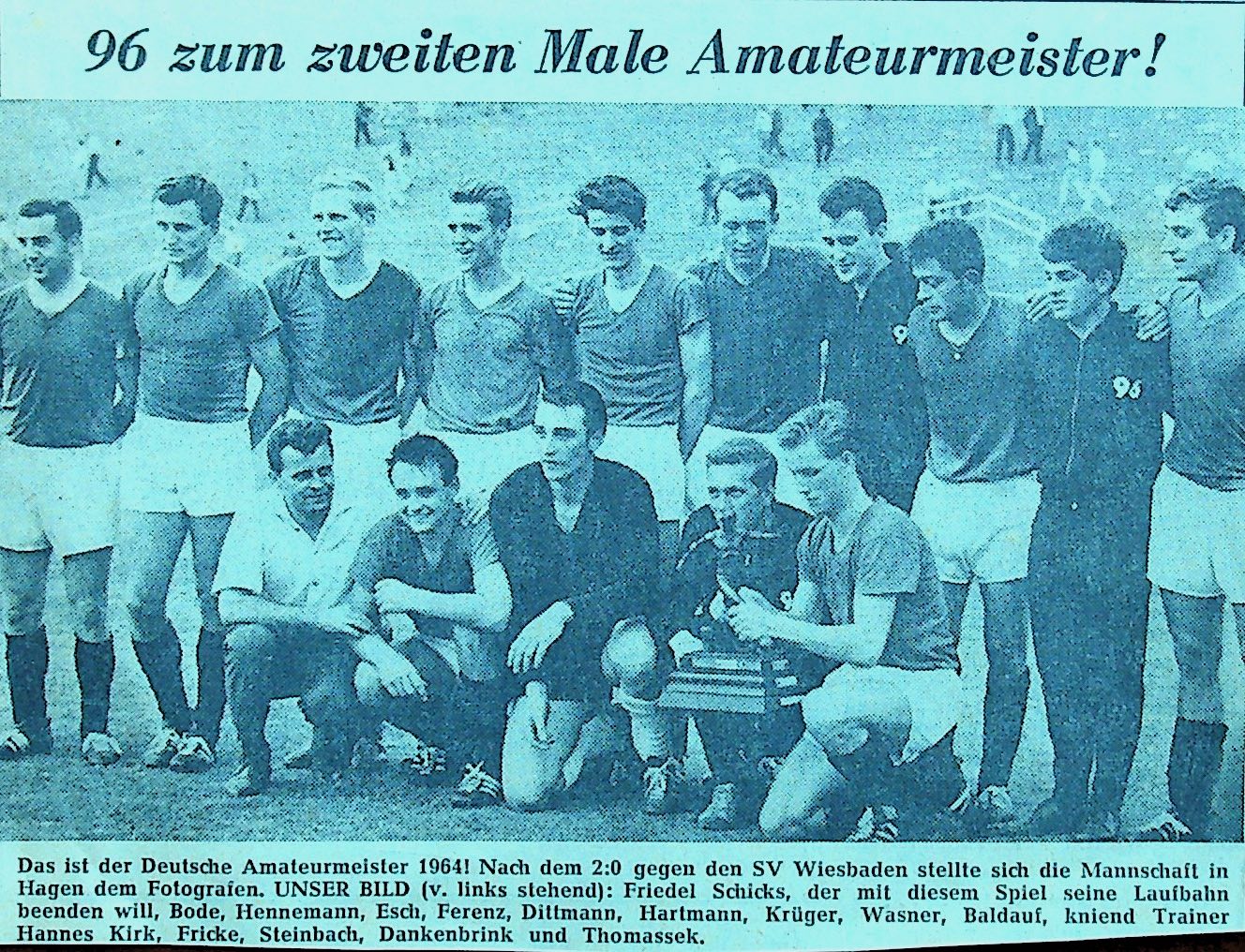 Hannover 96 Deutscher Amateurmeister Zeitungsausschnitt aus dem Nachlass von einem ehemaligen Spieler