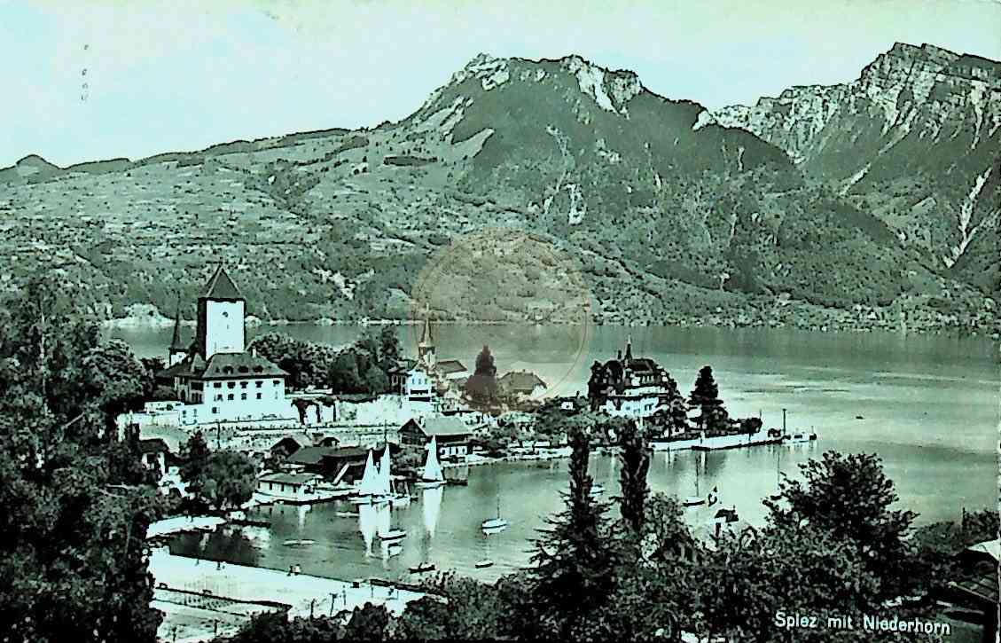 19540703 Postkarte aus dem WM Quartier Spiez mit den Autogrammen der deutschen Nationalmannschaft b