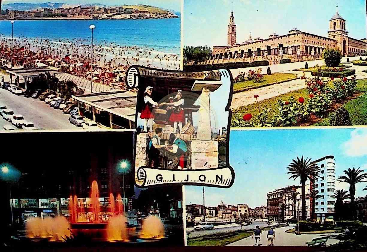 1982 Postkarte aus Gijon ungelaufen mit den Autogrammen der deutschen Nationalmannschaft.