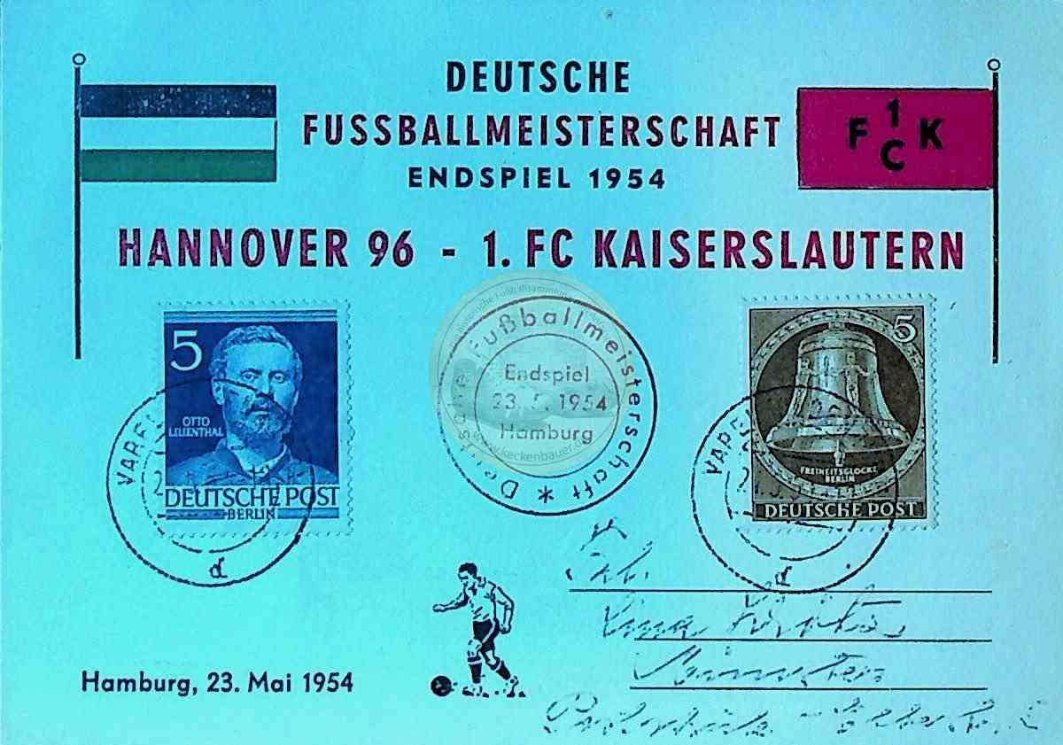 Postkarte zur Deutschen Meisterschaft 1954 von Hannover 96 
