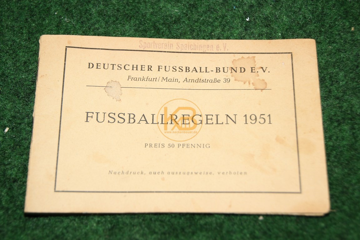 Fußballregeln 1951 vom Deutschen Fussball Bund.