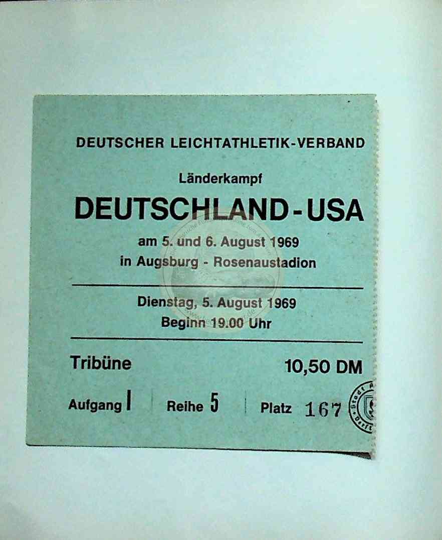 54 19690805 06 Ticket Leichtathletik Länderkampf Deutschland USA