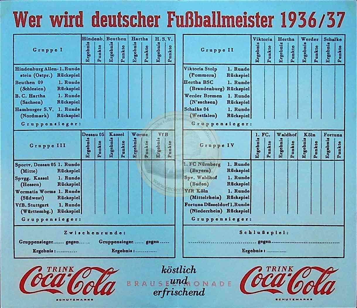 1937 Wer wird deutscher Fußballmeister von Coca Cola b