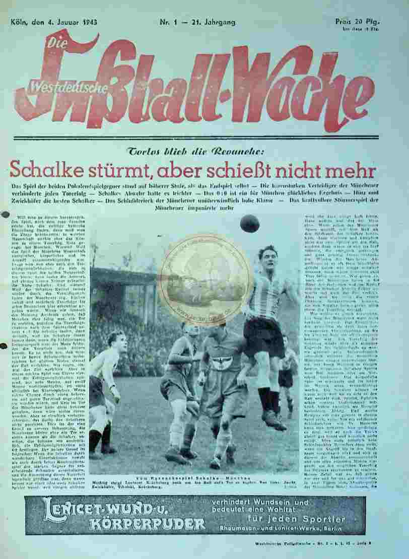 1943 Januar 4. Die westdeutsche Fußball Woche Nr.1