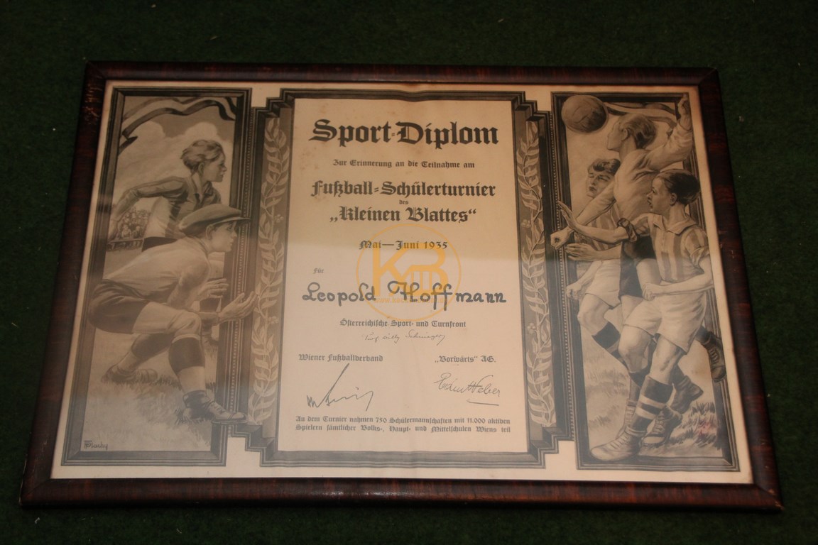 Sport Diplom Fußball Schülerturnier 1935 in Wien
