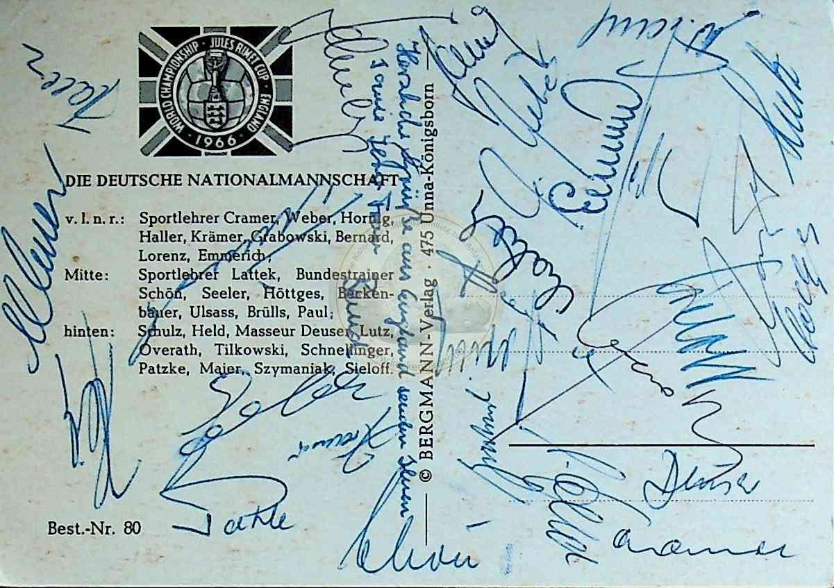 1966 Postkarte vom Kader zur Weltmeisterschaft in England Kader signiert b