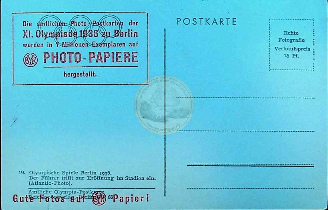 1936 Olympia Postkarte Ankunft Eröffnung Adolf Hitler.