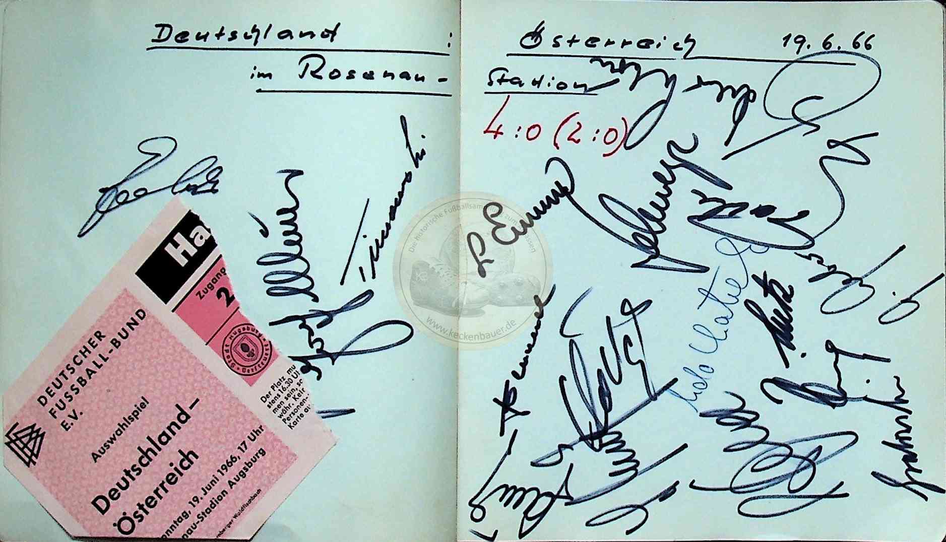 53 19660619 Deutschland gegen Österreich in Augsburg Ticket und Autogramme