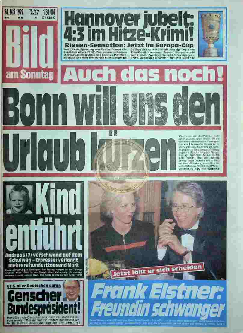 1992 Mai 24. Bild am Sonntag (Auszug)