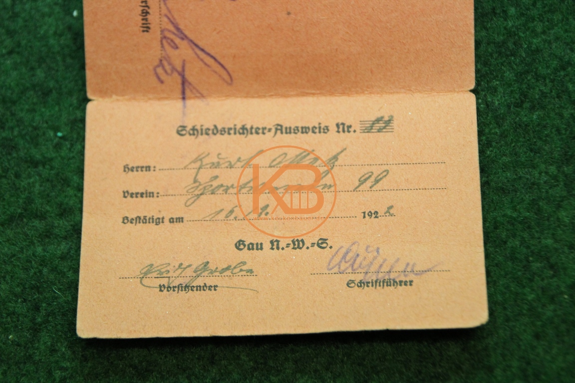 Schiedsrichter Ausweis aus dem jahr 1922 2/2