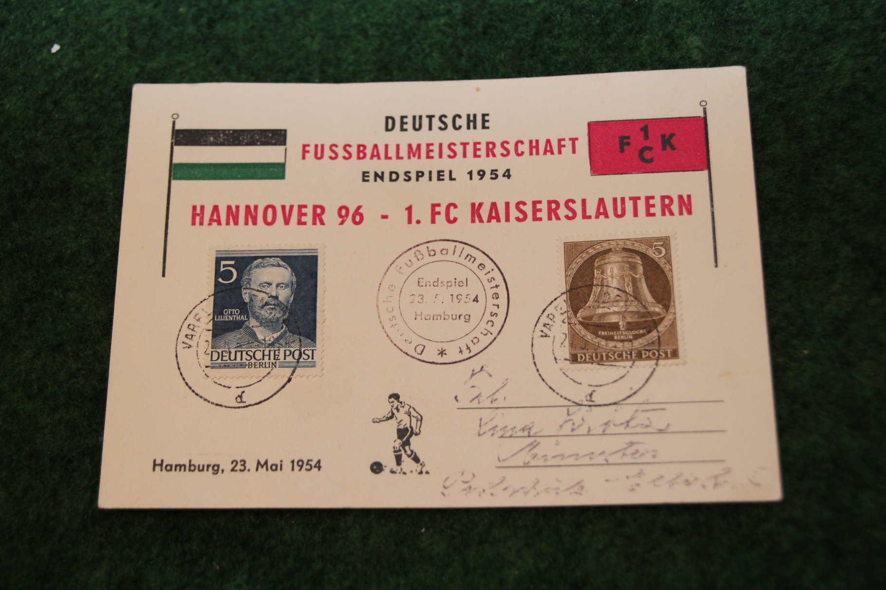 Postkarte zur Deutschen Meisterschaft 1954 von Hannover 96.