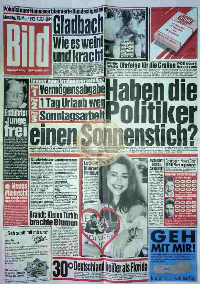 1992 Mai 25. Bildzeitung