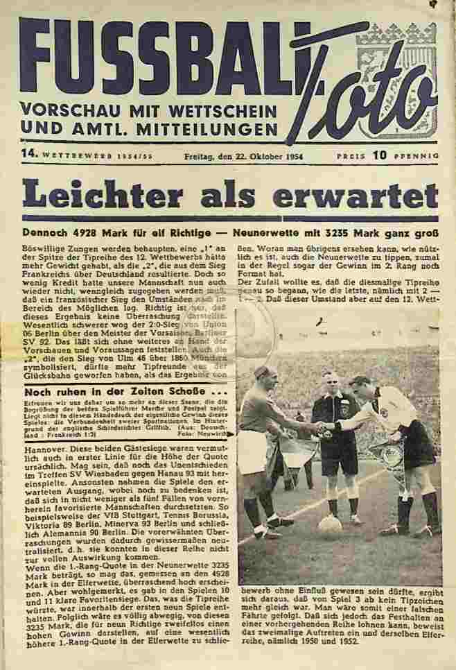 1954 Oktober 22. Fussball Toto