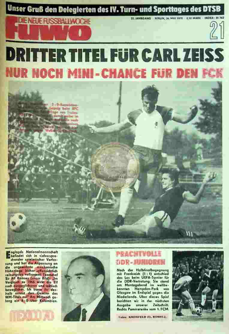1970 Mai 26. Die neue Fussballwoche fuwo Nr. 21