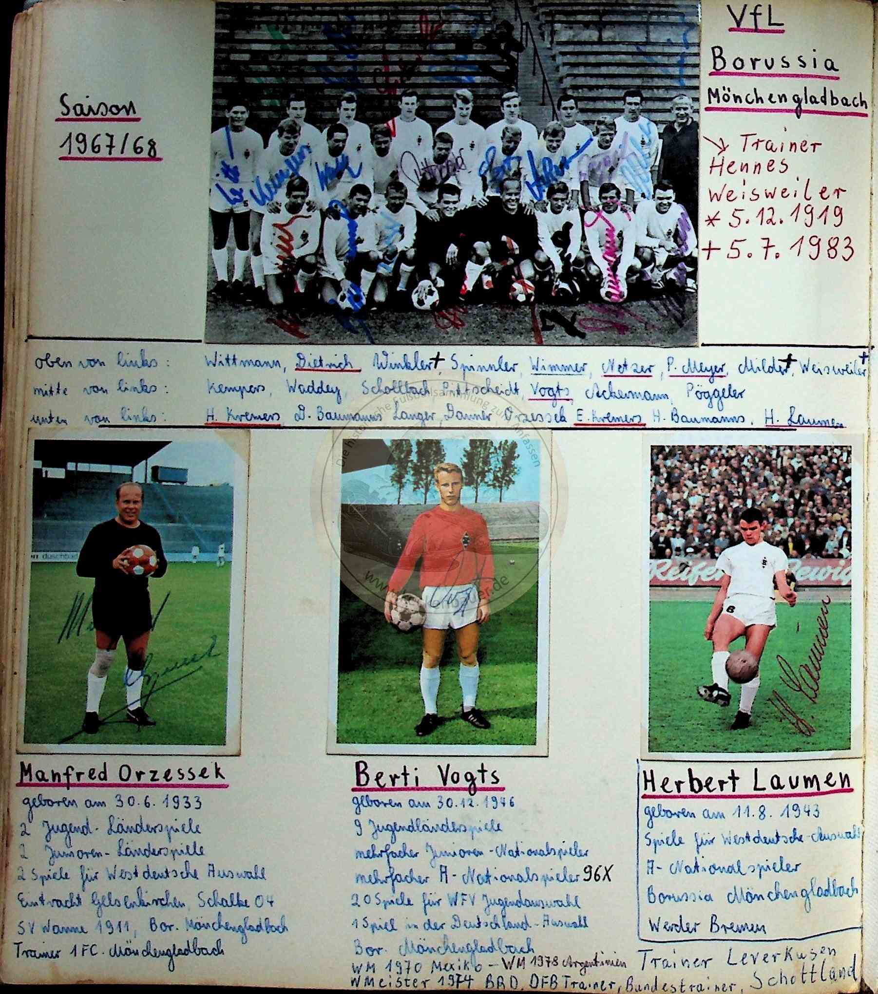 24 Autogramme Borussia Mönchengladbach Orzessek Vogts Laumen