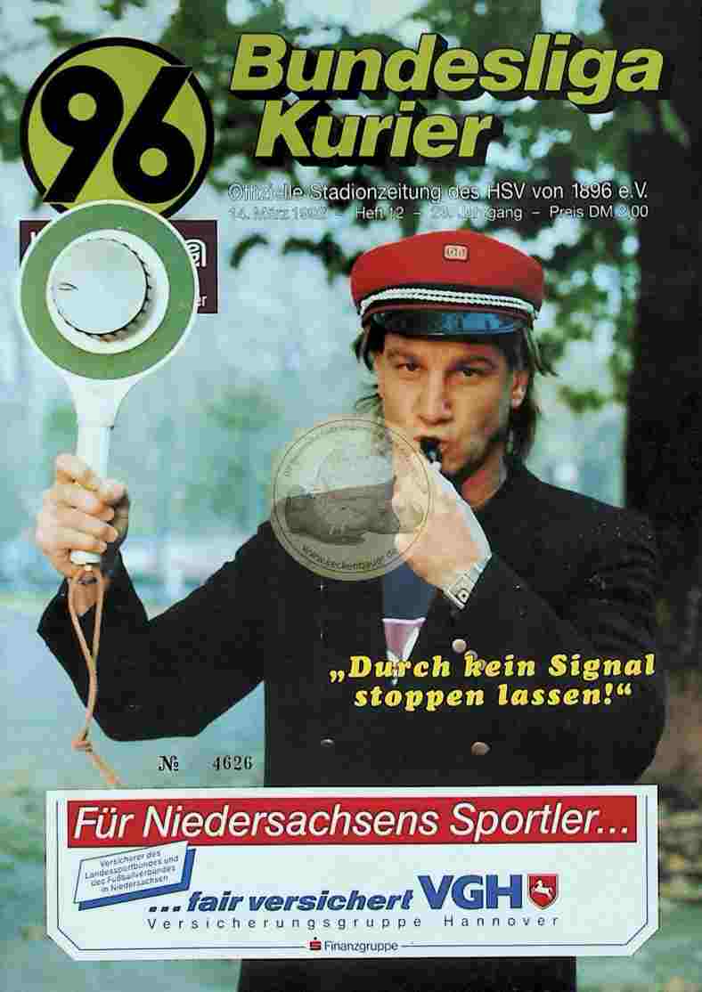 1992 März 14. Bundesliga Kurier Hannover 96