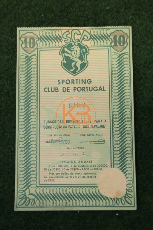 Premium-Darlehen 10 Escudos 1951 für den Bau des Fußballstadions Jose Alvaladevon Sporting Lissabon.