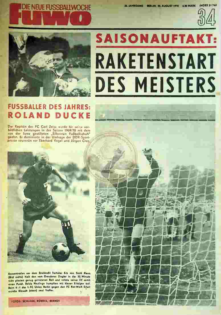 1970 August 25. Die neue Fussballwoche fuwo Nr. 34