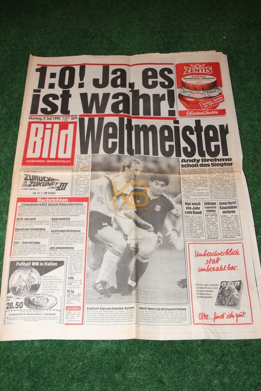 Bild Zeitung am Tag nach dem Gewinn der Weltmeisterschaft 1990.