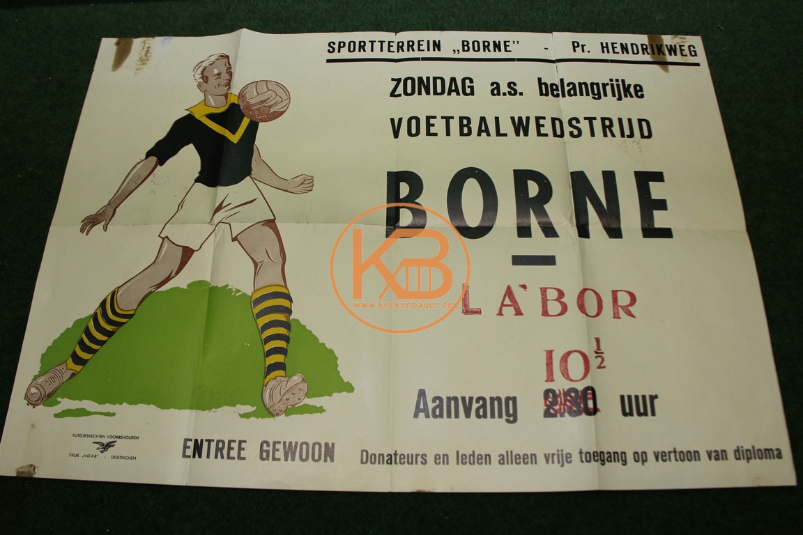 Spielankündigungsplakat aus den 1960ern. Van Borne gegen Labor Niederlanden.