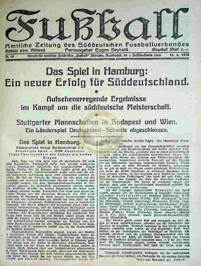 1920 April 14. Fußball Nr.15