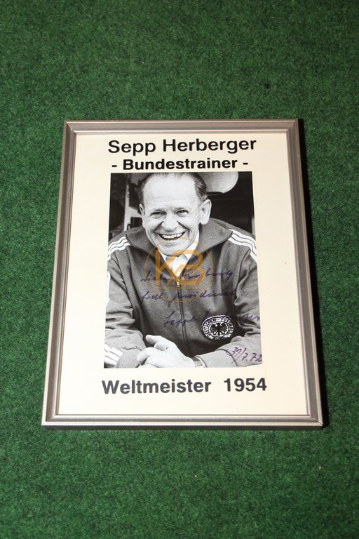 Widmung und original Autogramm von Sepp Herberger.