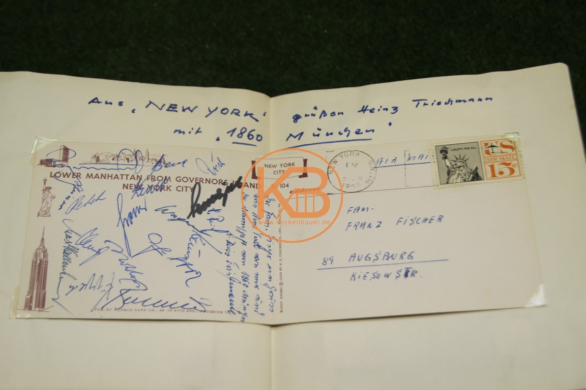 Postkarte mit den original Autogrammen von 1860 München von der New York Reise aus dem Jahr 1965 1/2