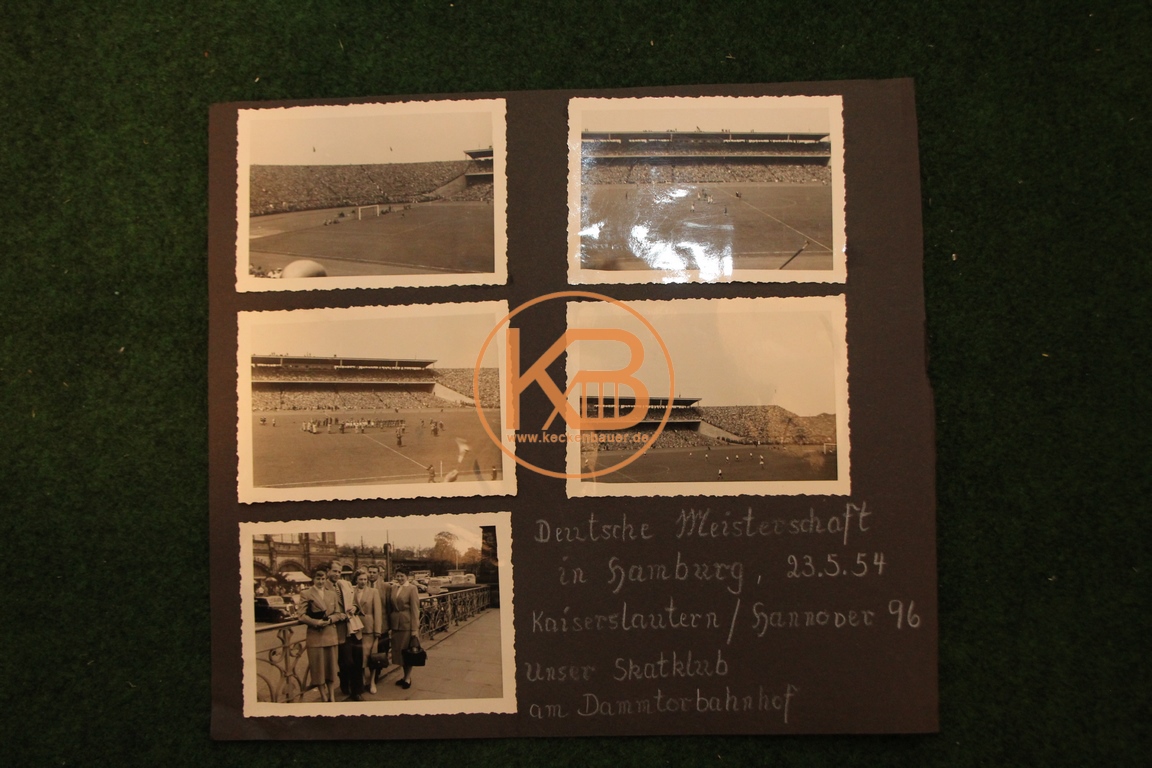 4 Fotos von der Deutschen Fußball Meisterschaft 1954 in Hamburg 1.FC Kaiserslautern gegen Hannover 96