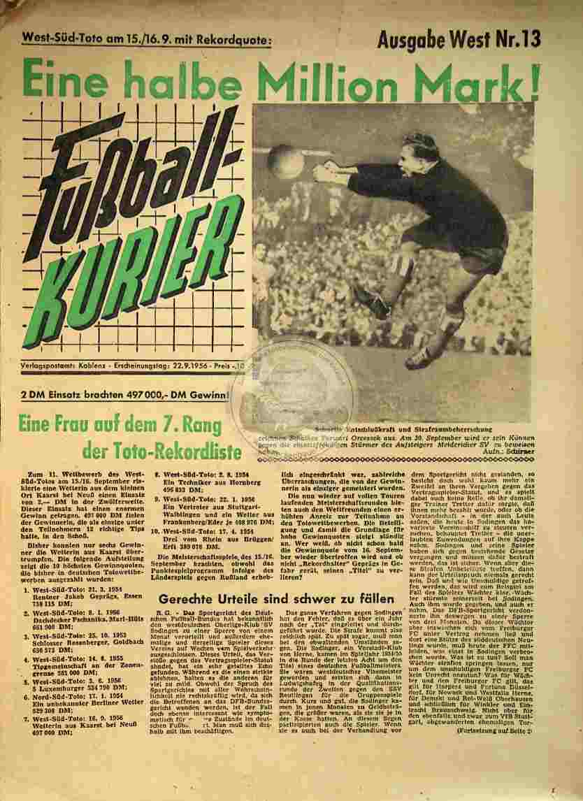 1956 September 22. Fußball-Kurier Nr.13 