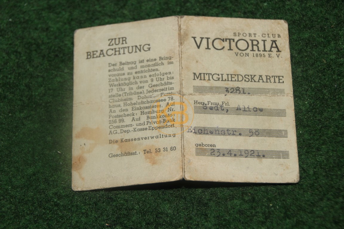 Mitgliedskarte Victoria Hamburg aus dem Jahr 1933.